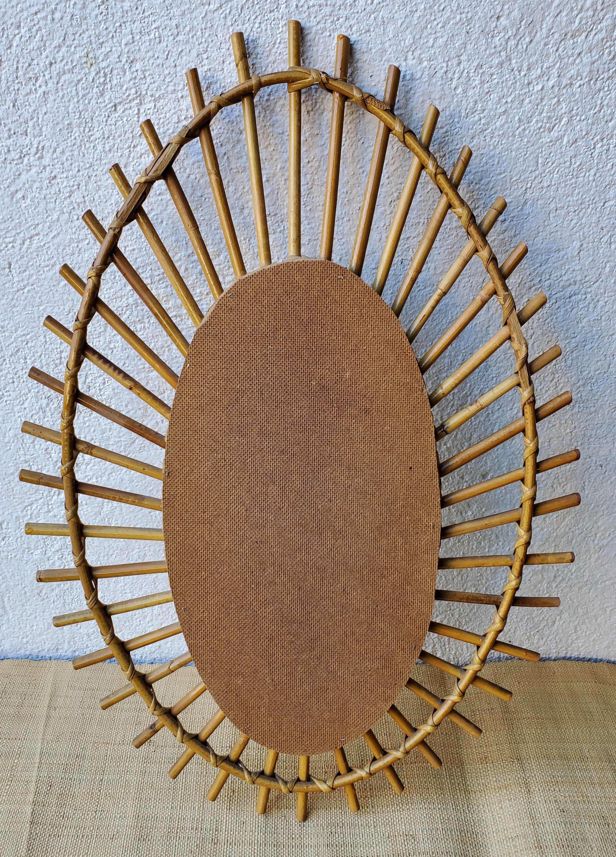 60's rattan sun mirror - 62x42cm