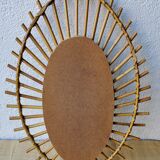60's rattan sun mirror - 62x42cm