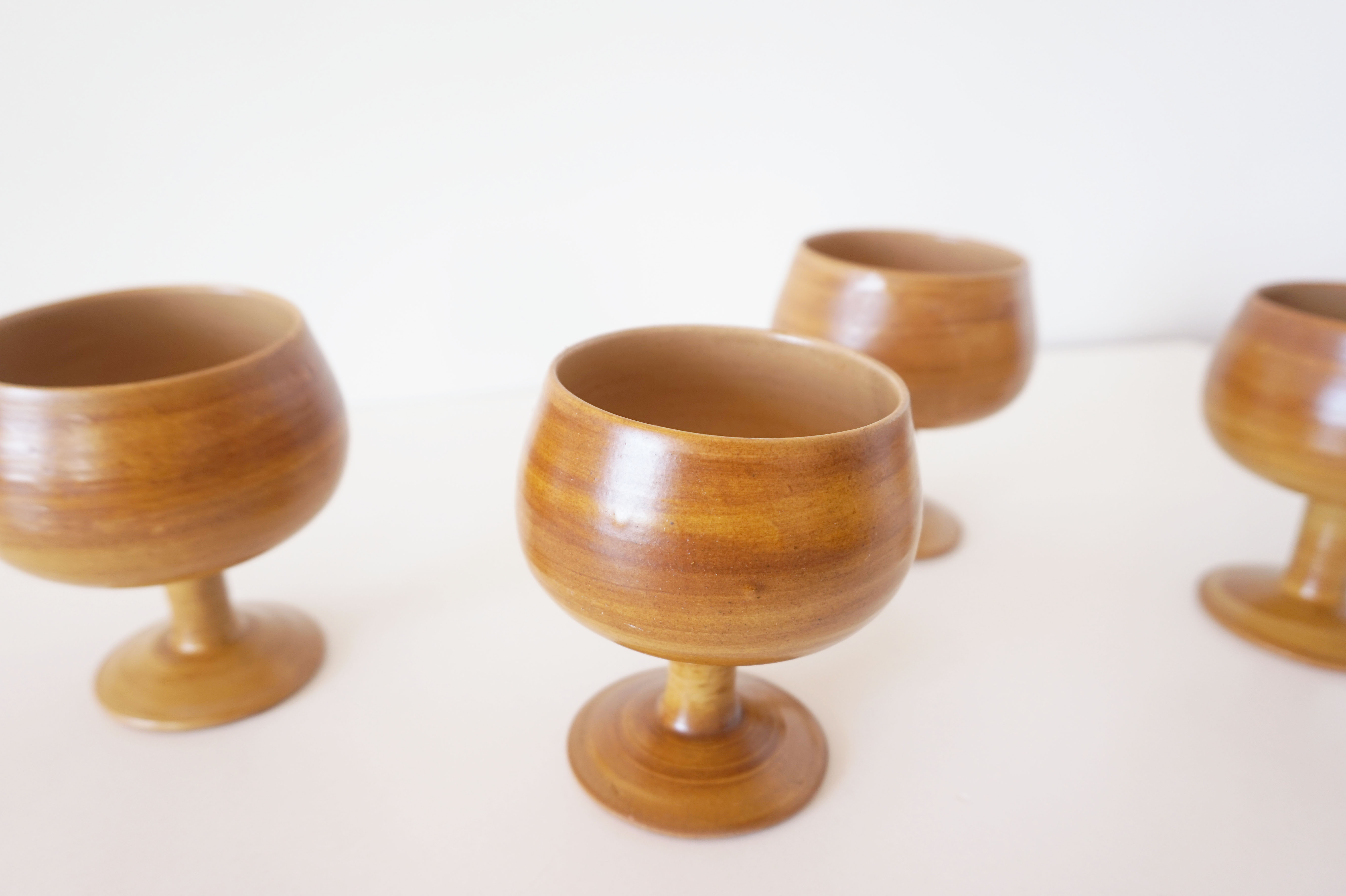 Set of ceramic stemmed glasses 1970