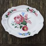 Antique Large Oval Earthenware Dish with Floral Decor