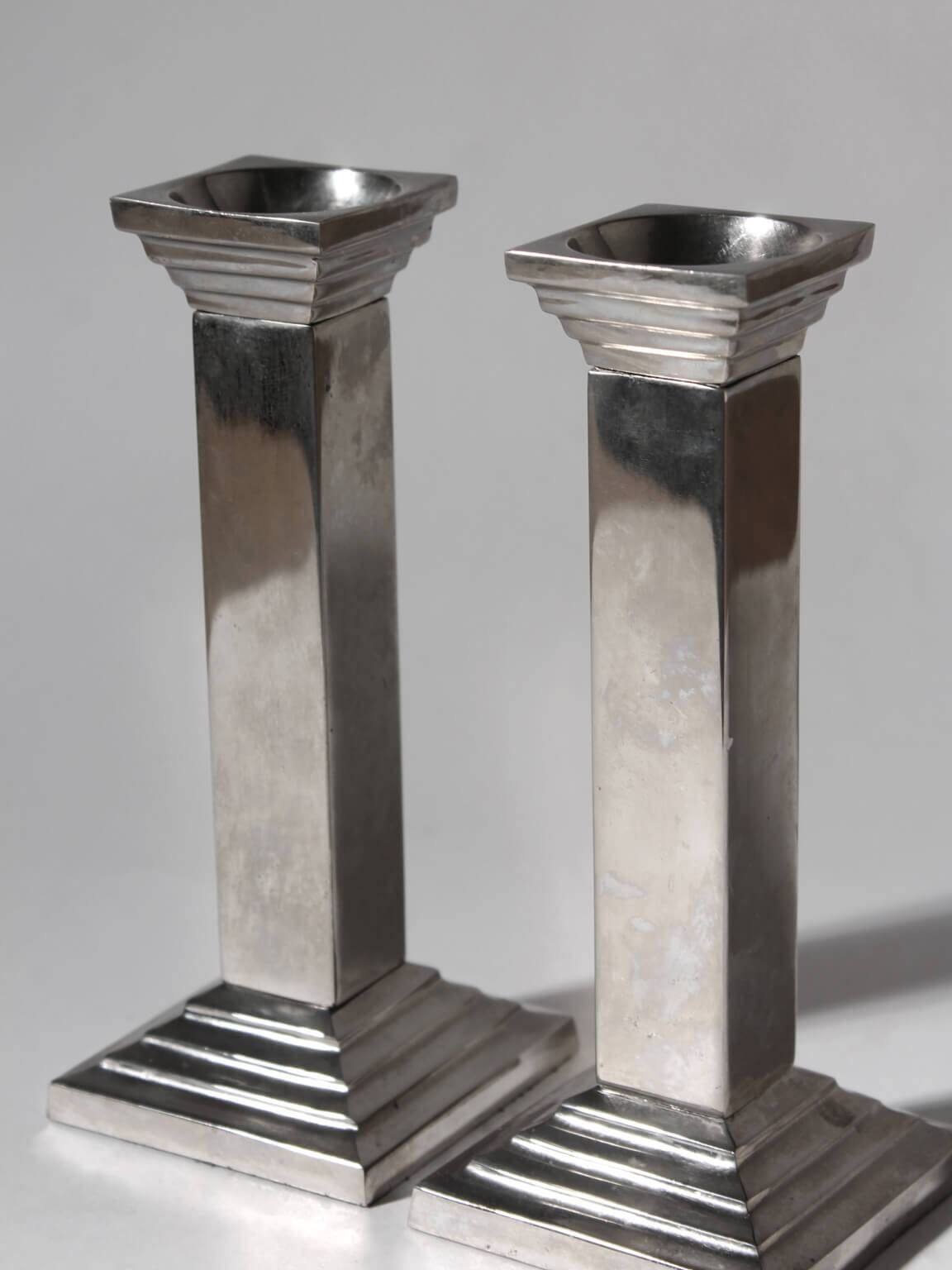 Pair Of Art Deco Silver Plated Candle Holders