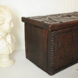 Carved wooden chest bas-reliefs artisanal XXth