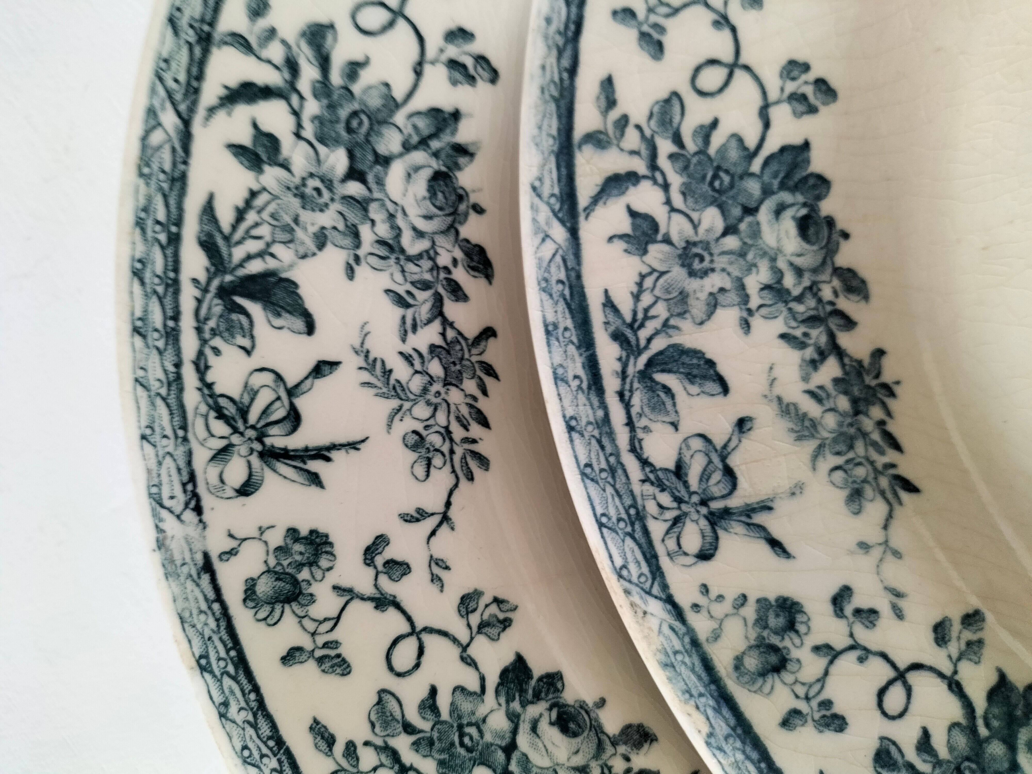 4 assiettes creuses Gien Bouquets de Roses terre de fer bleu de prusse