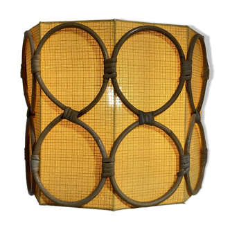 Vintage pendant light in orange fabric and rattan