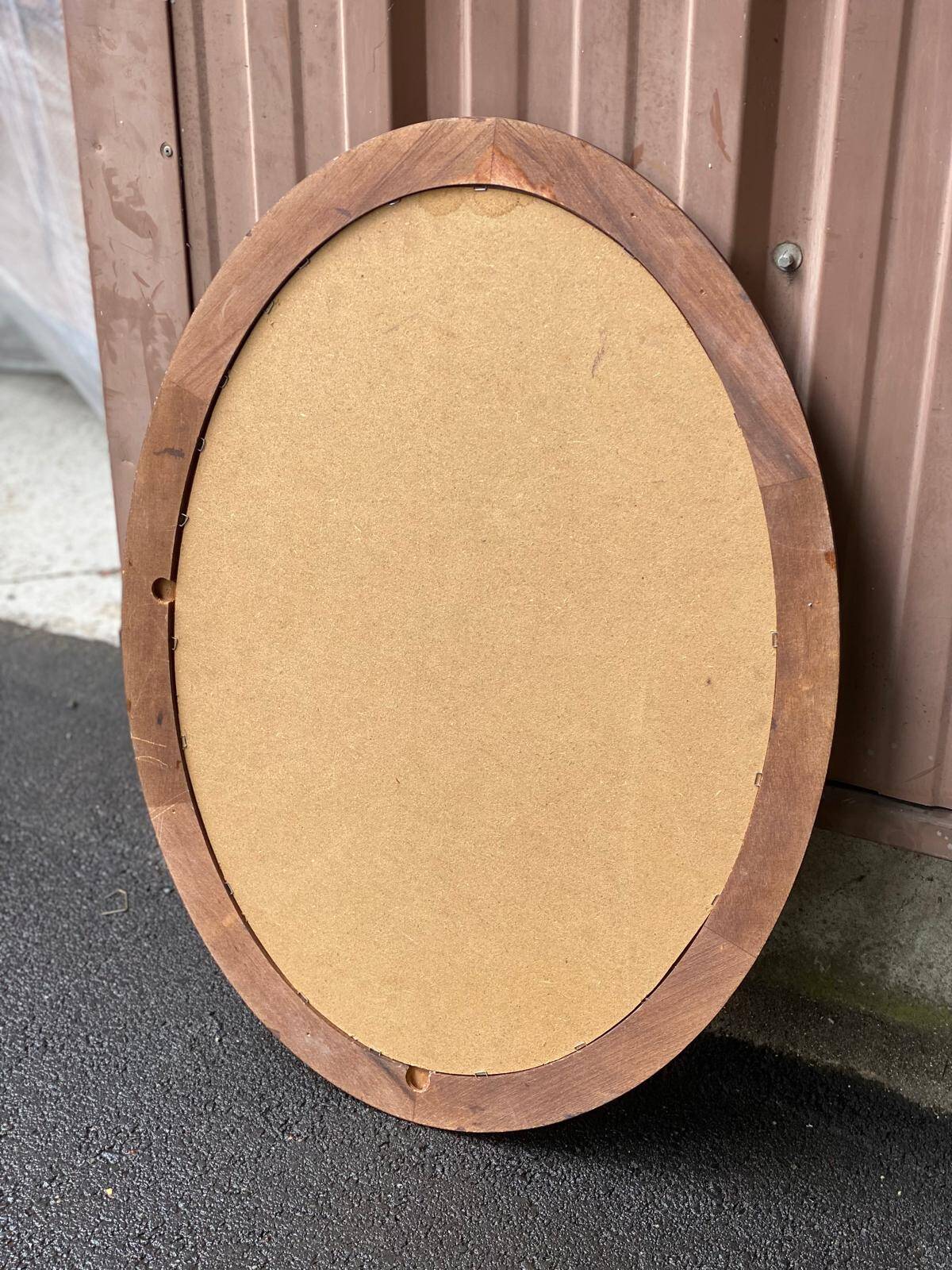 Miroir ovale vintage en bois massif 1960 82x60cm
