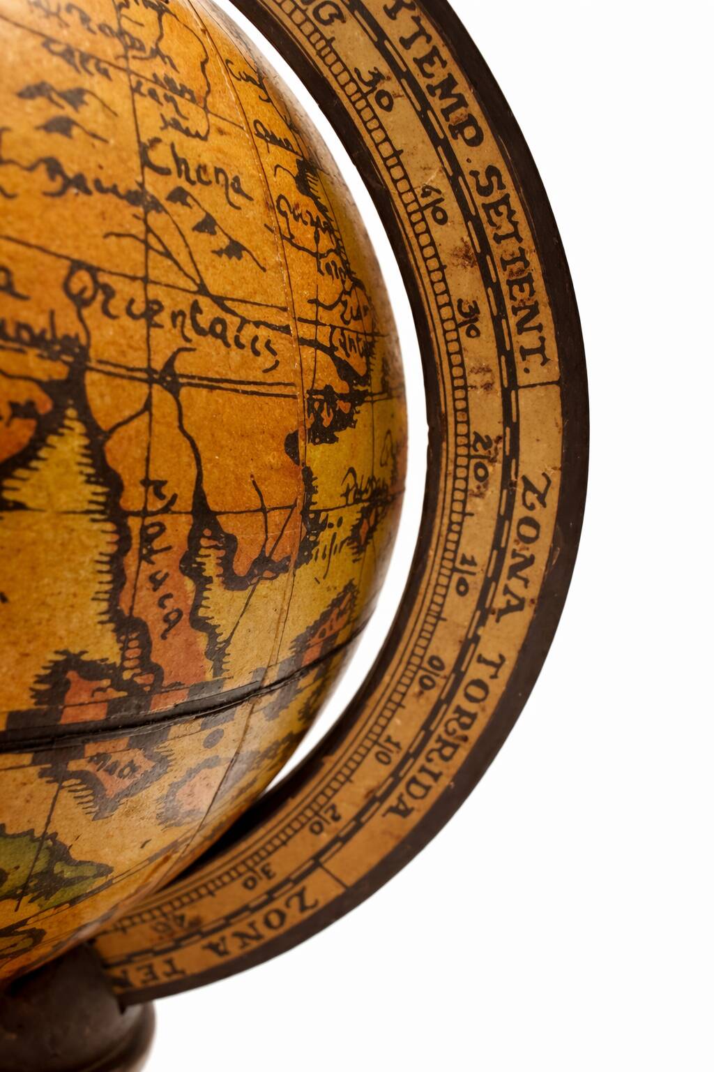Globe terrestre vintage en bois tourné et bronze