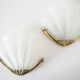 Pair of glass and gold metal shell sconces