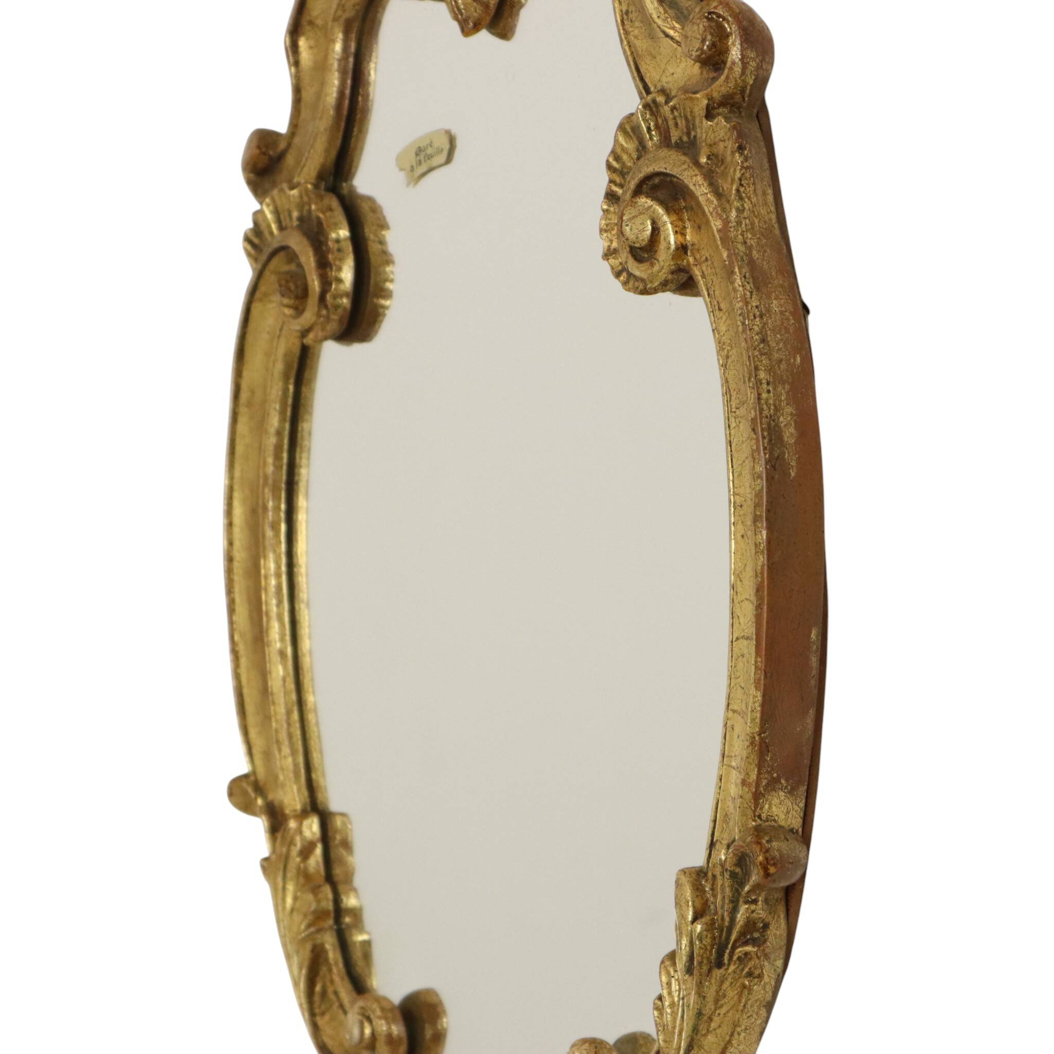 French Baroque-style gold-leaf gilded mirror with crest, 60 cm