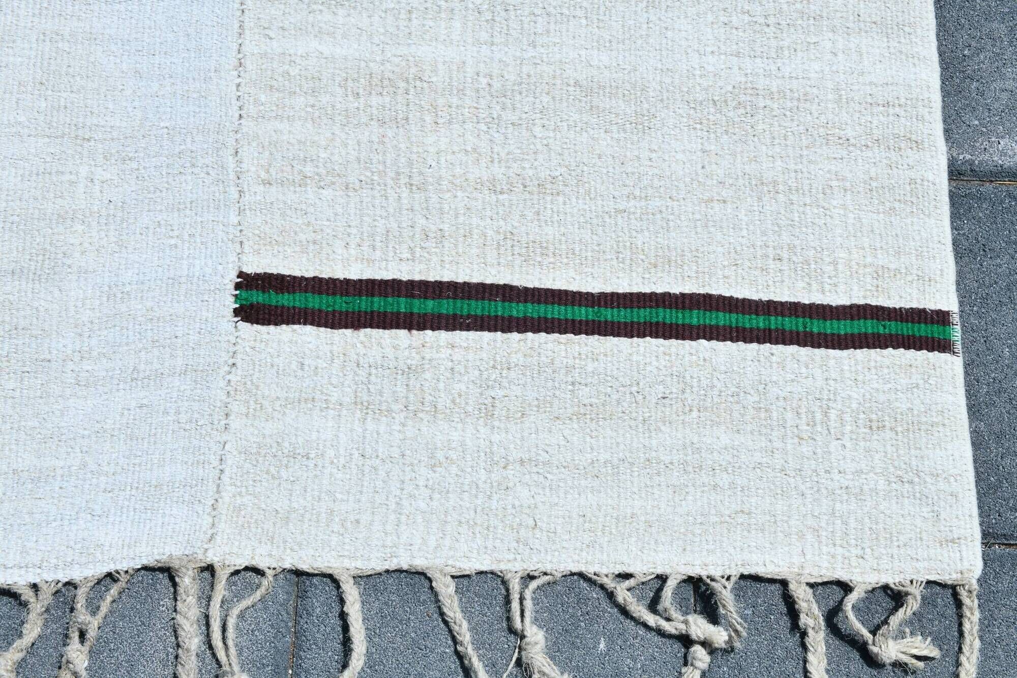 Turkish Vintage Minimalit Striped Kilim Rug, Handmade Oushak Wool Carpet