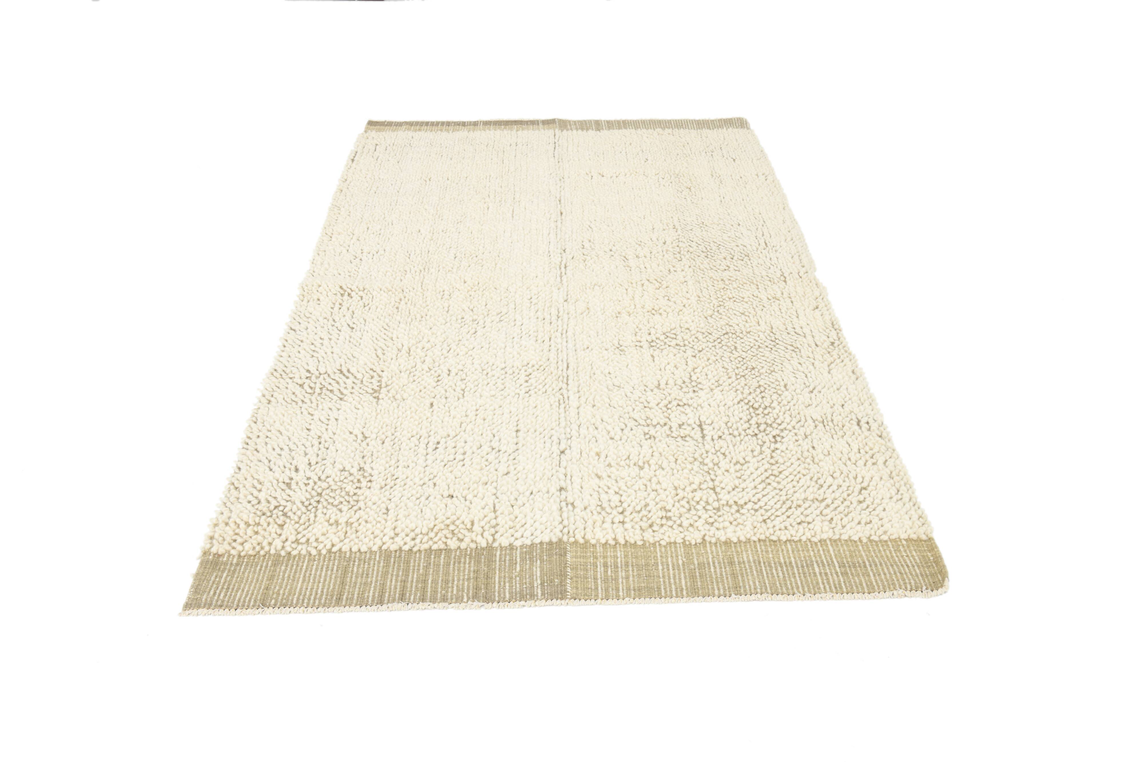 4x7 Army Green & Beige Modern Kilim Rug, 130x215Cm