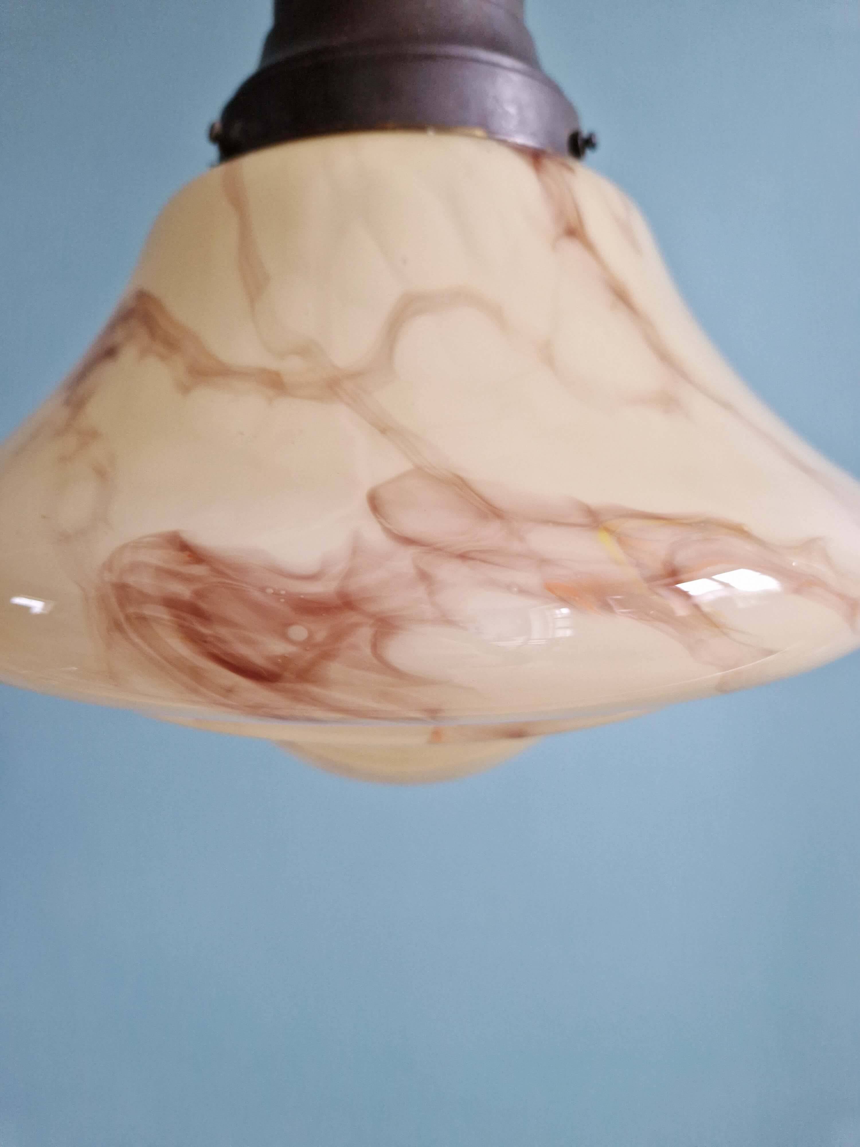 Art Deco suspension in marbled opaline, Scailmont (Belgium), 1920-30