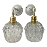 Set of two vintage sconces in chiseled glass