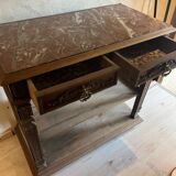 Console table in wood and pink marble