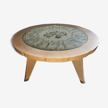Coffee table 1940- iced glass- zodiac signs