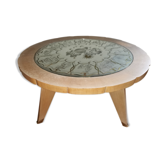Coffee table 1940- iced glass- zodiac signs