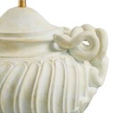 Pair of table lamps with antique look and brushed brass finish.