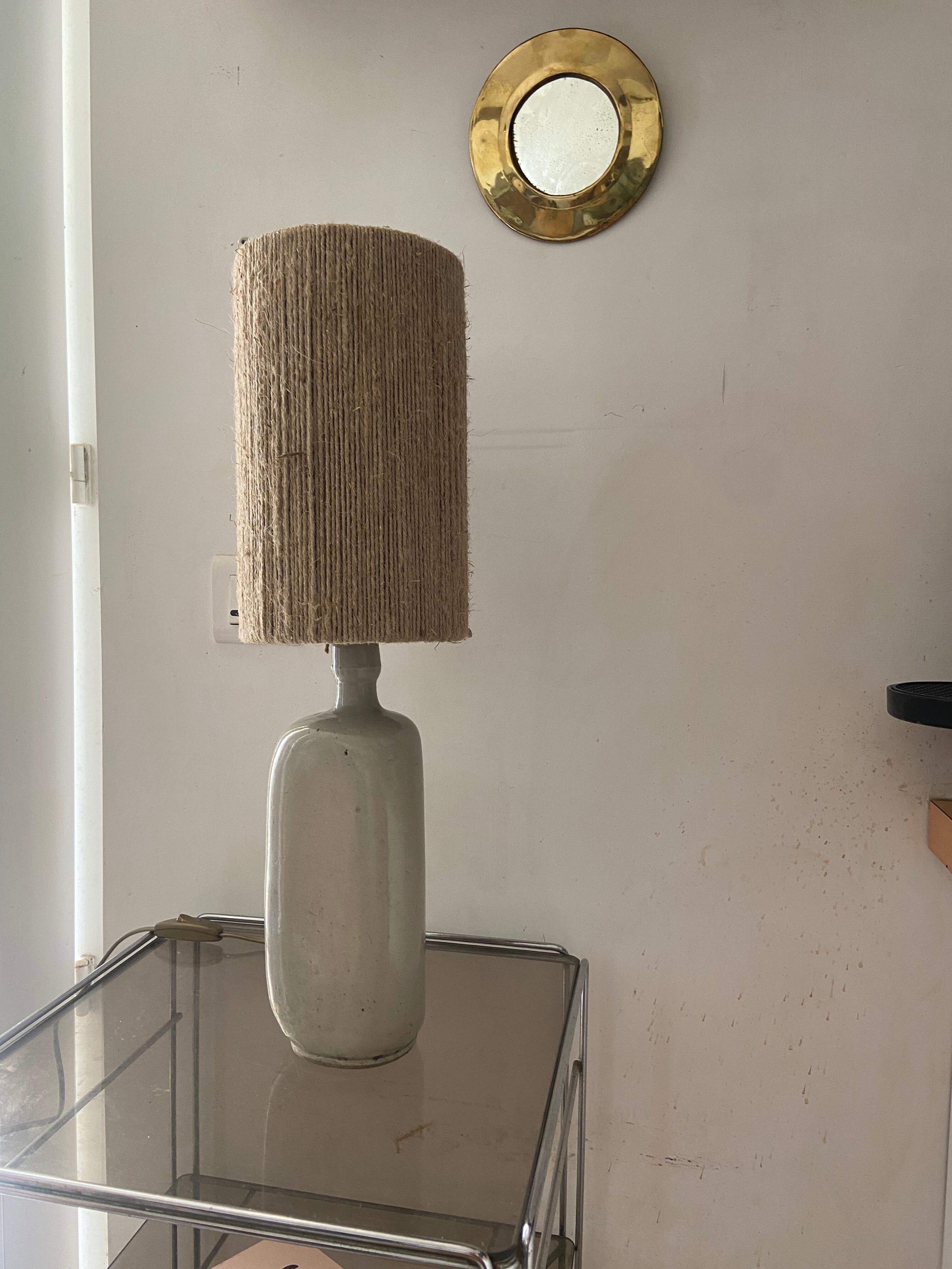 Vintage stoneware and rope lamp