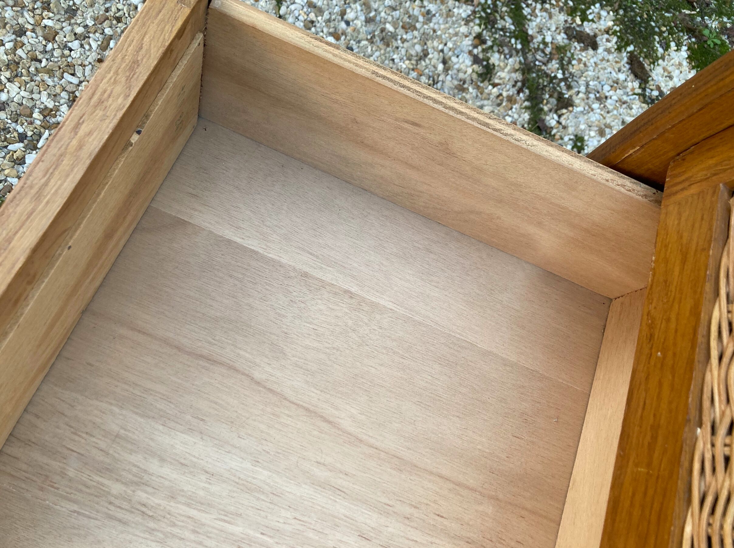 Rattan chest of drawers and vintage wood