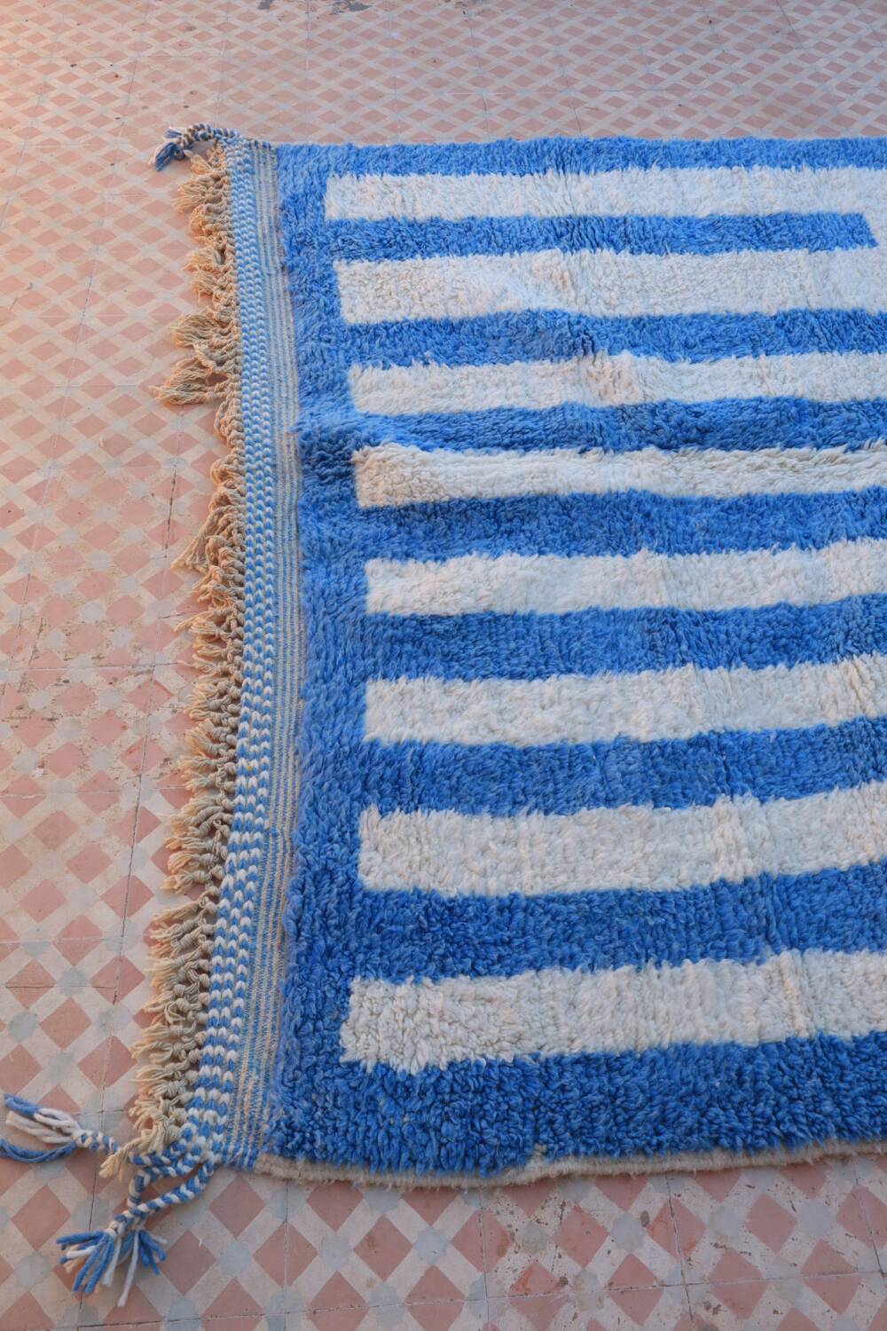 Moroccan Berber blessed ouarain rug modern blue and white