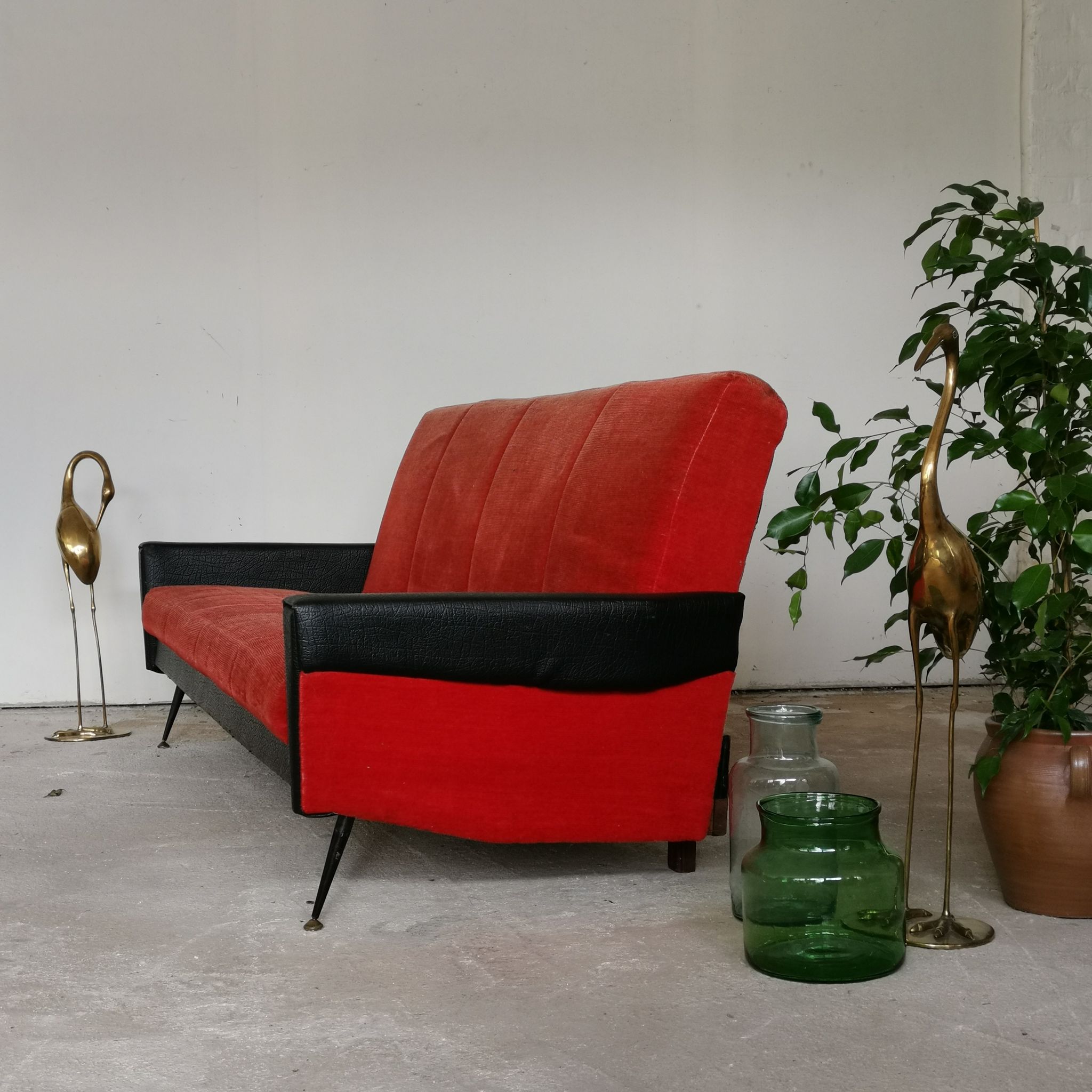 Convertible bench daybed rockabilly red and blakc 50-60s