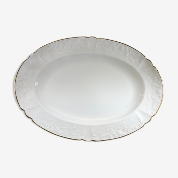 Plat oval de Noel en porcelaine de Limoges blanc et doré 43cm