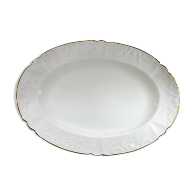 Plat oval de Noel en porcelaine de Limoges blanc et doré 43cm