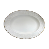 Very large oval Christmas dish in Limoges porcelain white and gold 43cm
