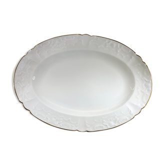 Very large oval Christmas dish in Limoges porcelain white and gold 43cm