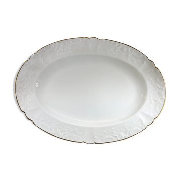 Plat oval de Noel en porcelaine de Limoges blanc et doré 43cm