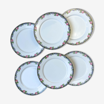 6 Flat plates in Opaque porcelain DIGOIN floral pattern "3984"