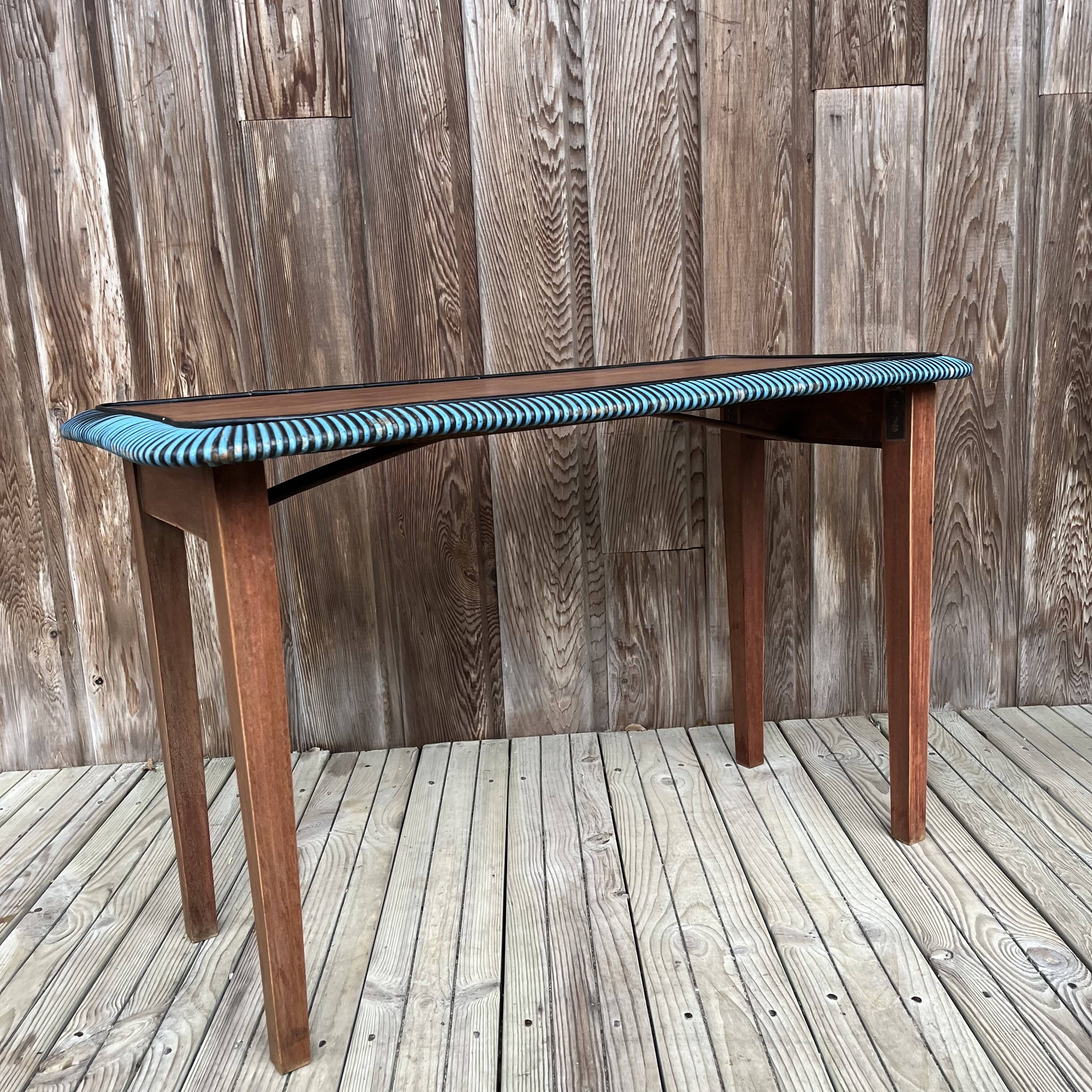 Folding wooden and rattan side table, 1960s