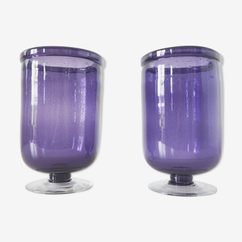 Pair of purple vases made of bubbled glass