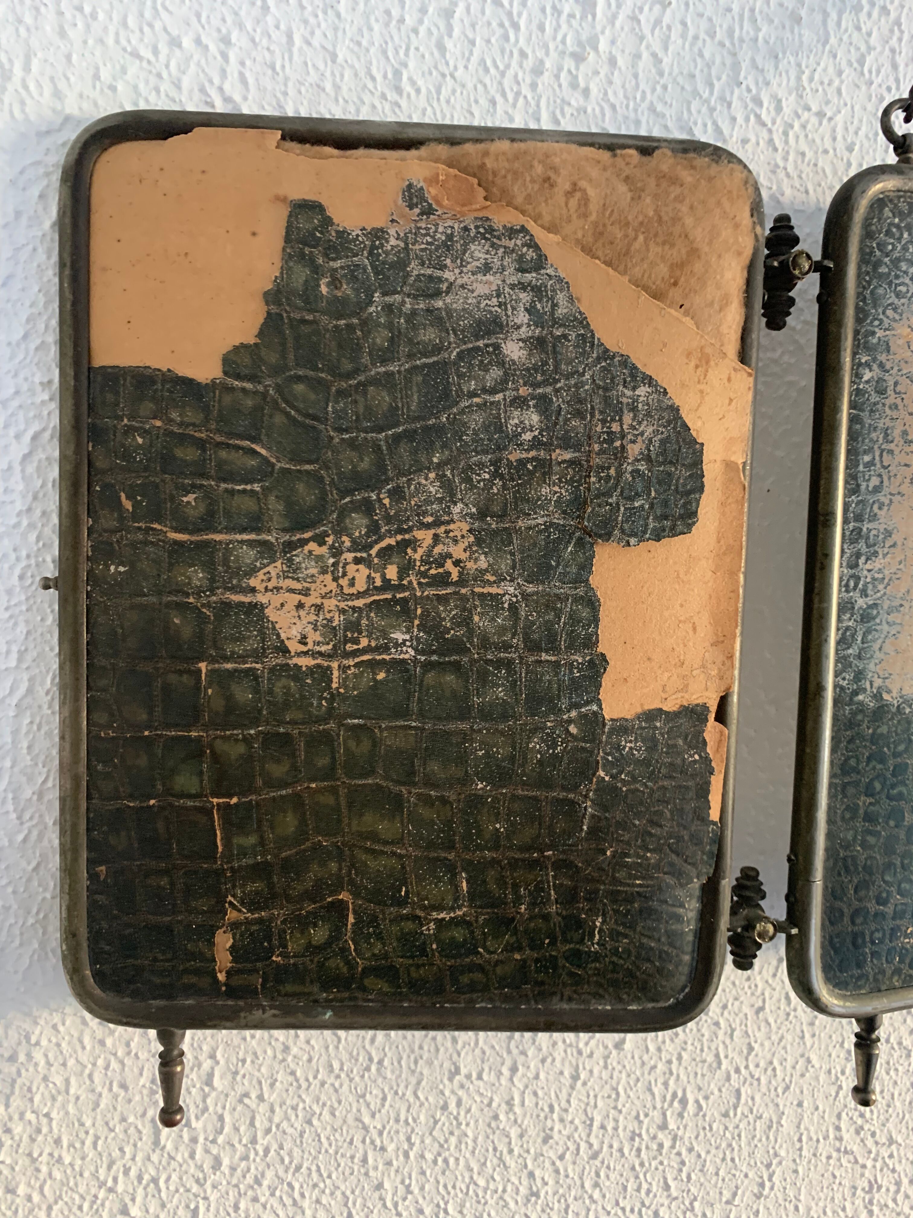 Vintage mirror 1930 triptych beveled barber crystal - 28 x 58 cm