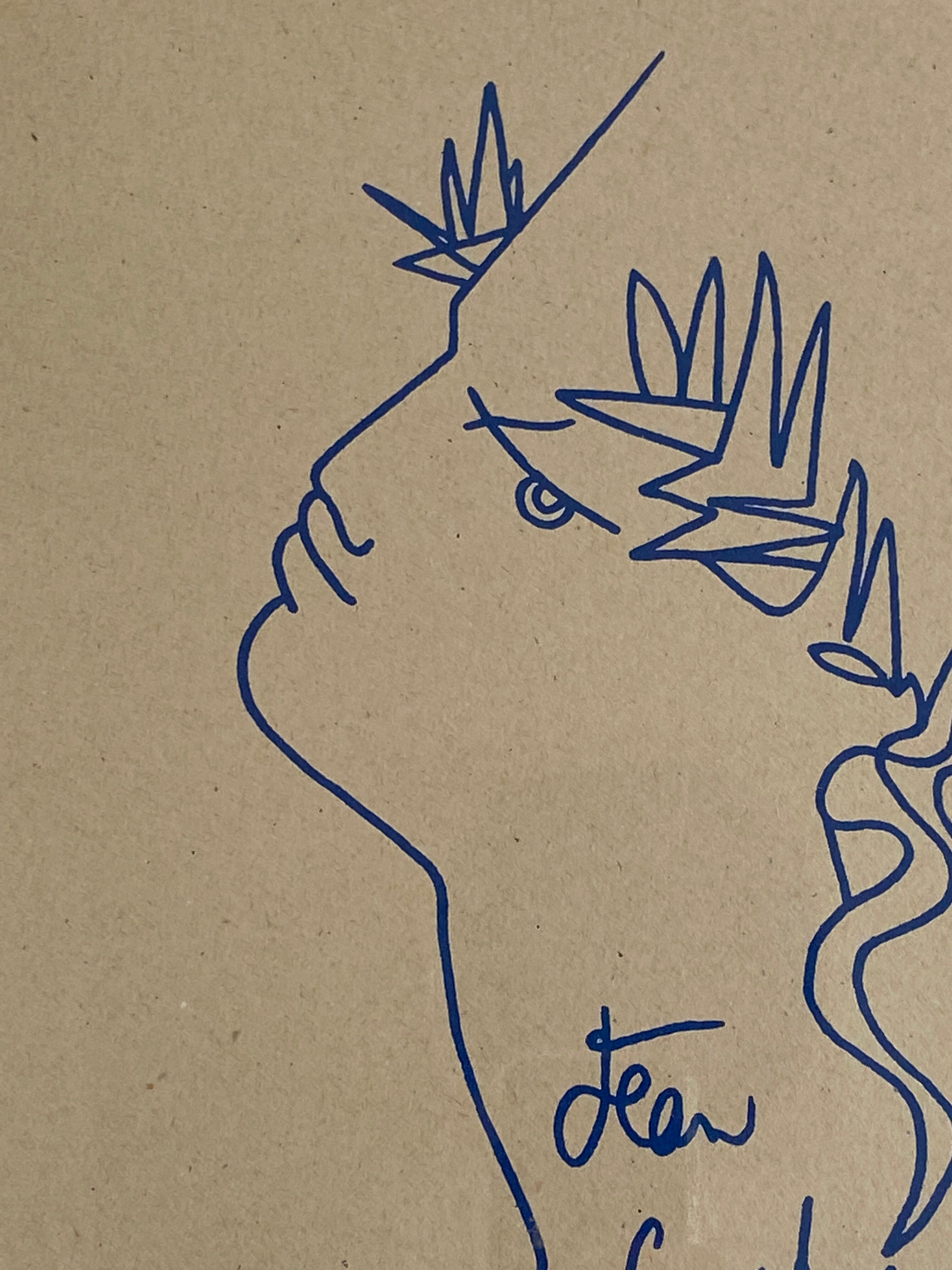 Lithograph "Profil d'homme" by Jean Cocteau