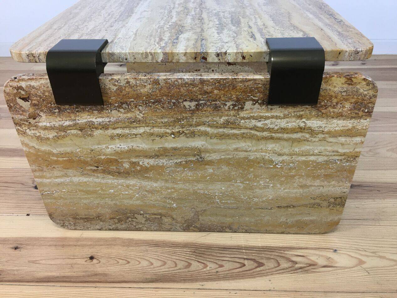 Travertine coffee table with aluminium joints, 1970s.
