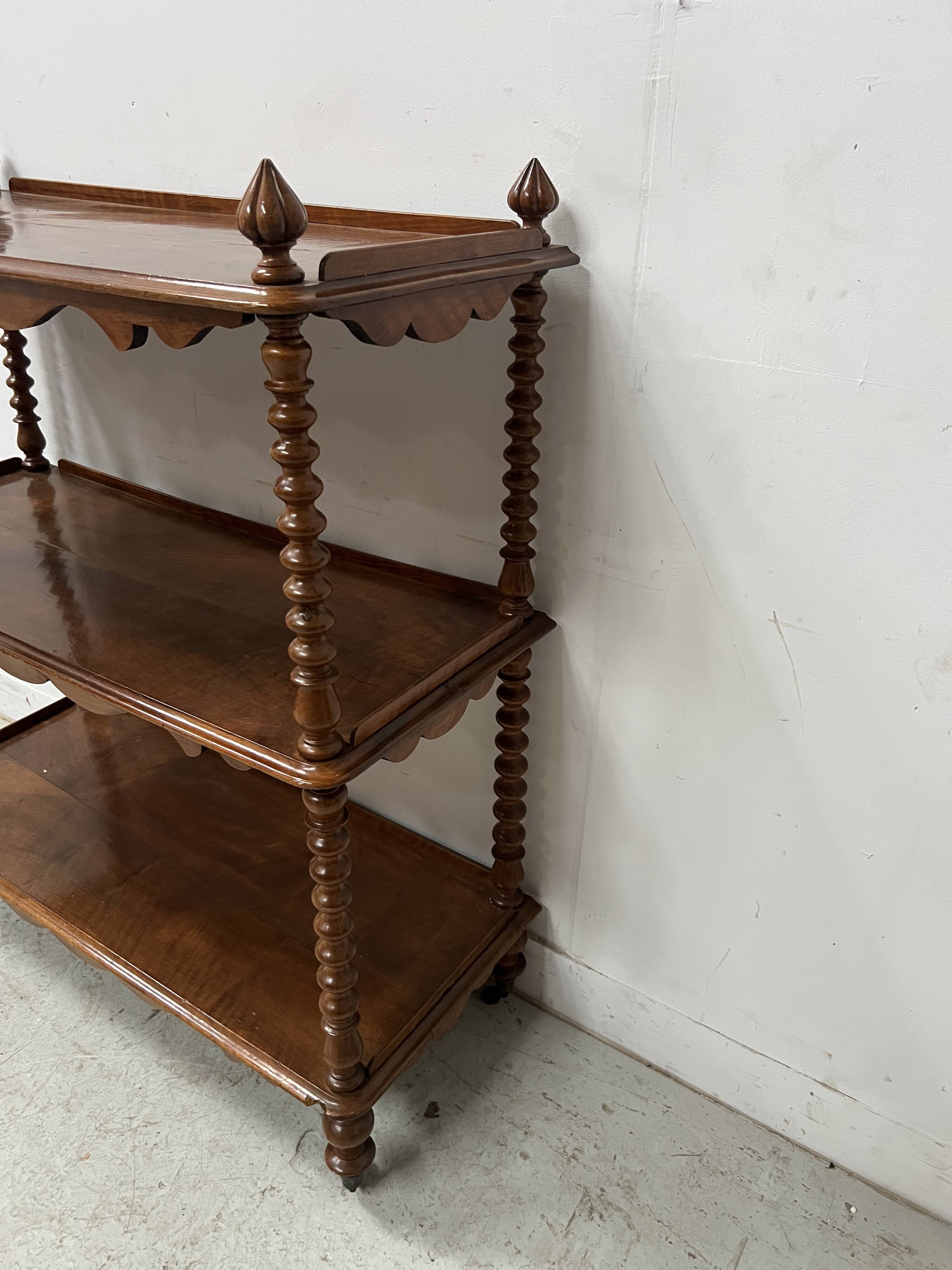 Napoleon III console table with three shelves in mahogany and veneer, 19th century