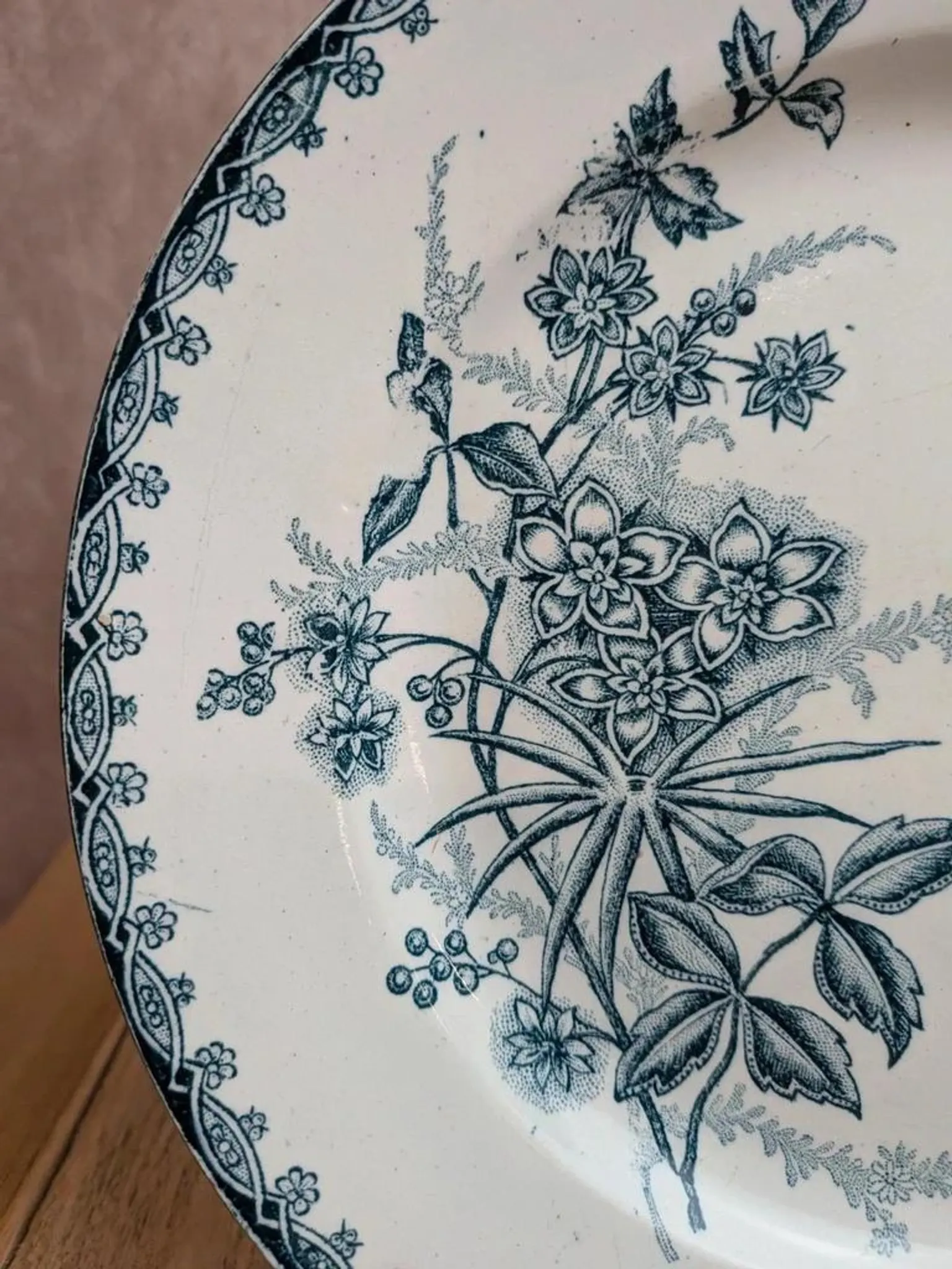 Antique ironstone plate from Saint-Amand – Margot model – Blue flowers