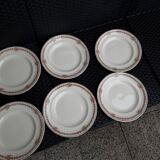 Set of 6 vintage flat plates, 23 cm, Longwy brand, Mireille pattern.