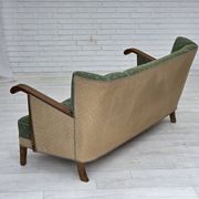 1950s, Danish 3-seater sofa, green/beige furniture wool fabric, oak wood.
