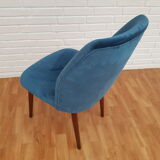 Armchair in velvet with stained beech legs, 60s