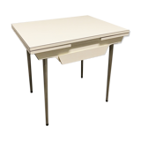 Off-white formica table / 70s cream with a tapered foot drawer