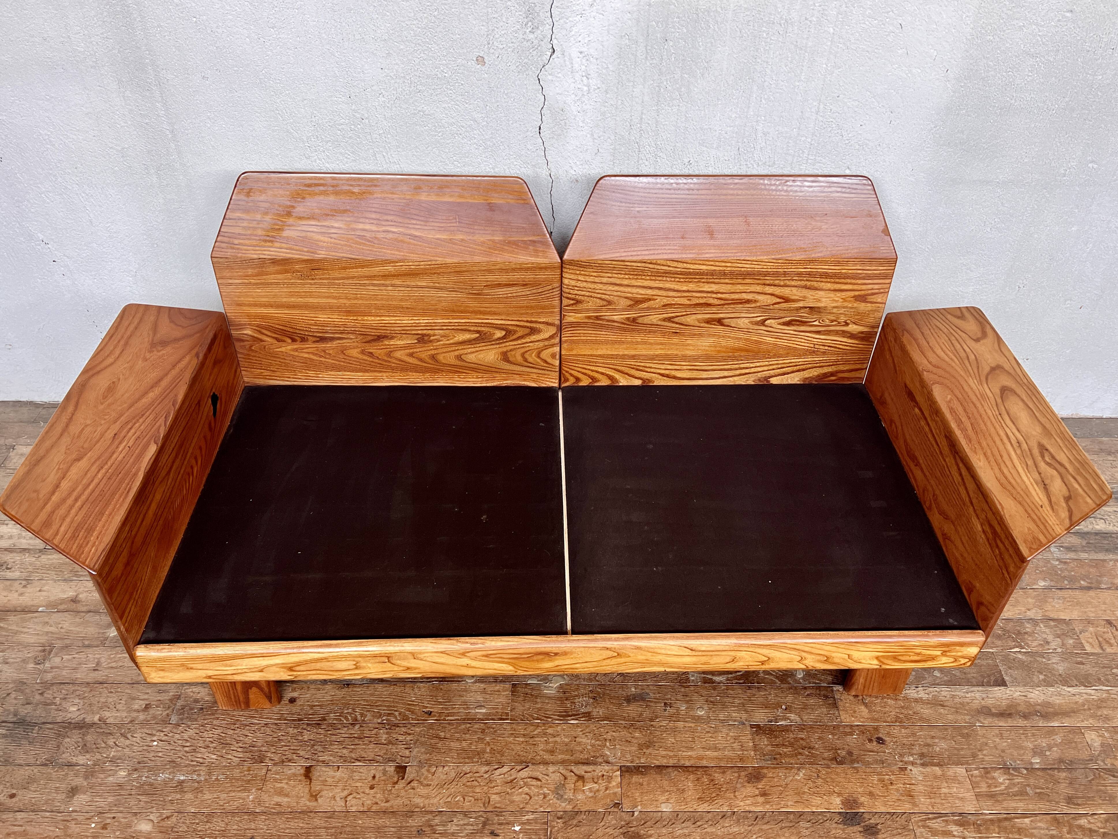 Canape seltz elm and leather design 1960