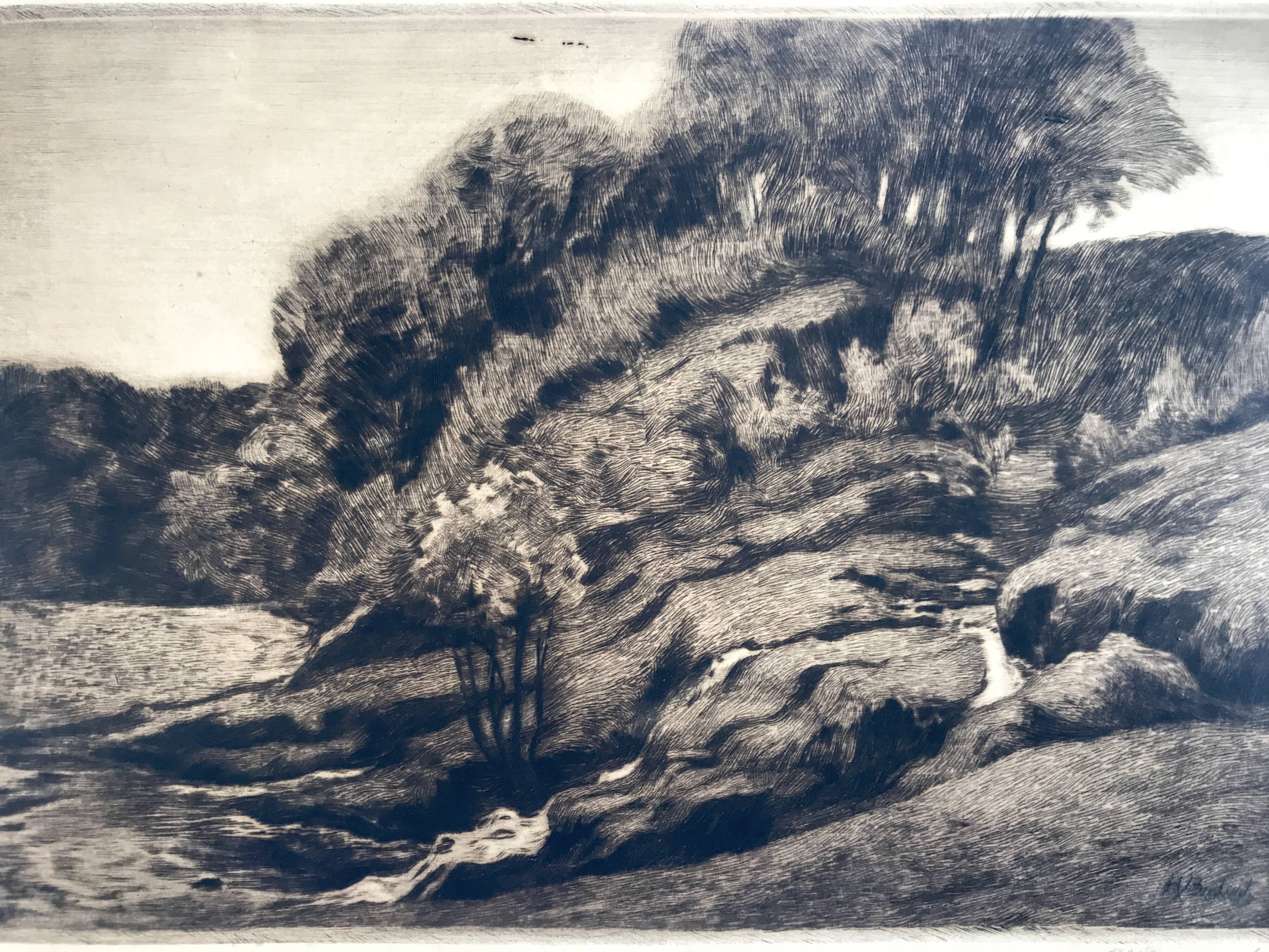 Henri BODART, Landscape. Original drypoint signed in the plate