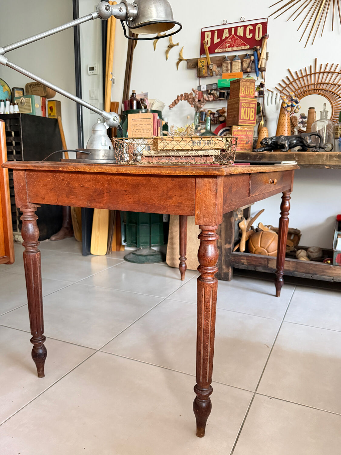 Old farmhouse table with turned legs