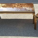 Tables basses en laiton et verre églomisé, années 70