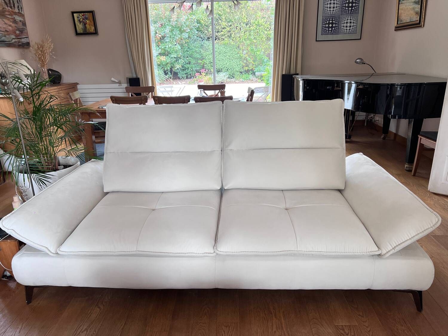 3-seater sofa in ecru nubuck finish, Mobilier de France