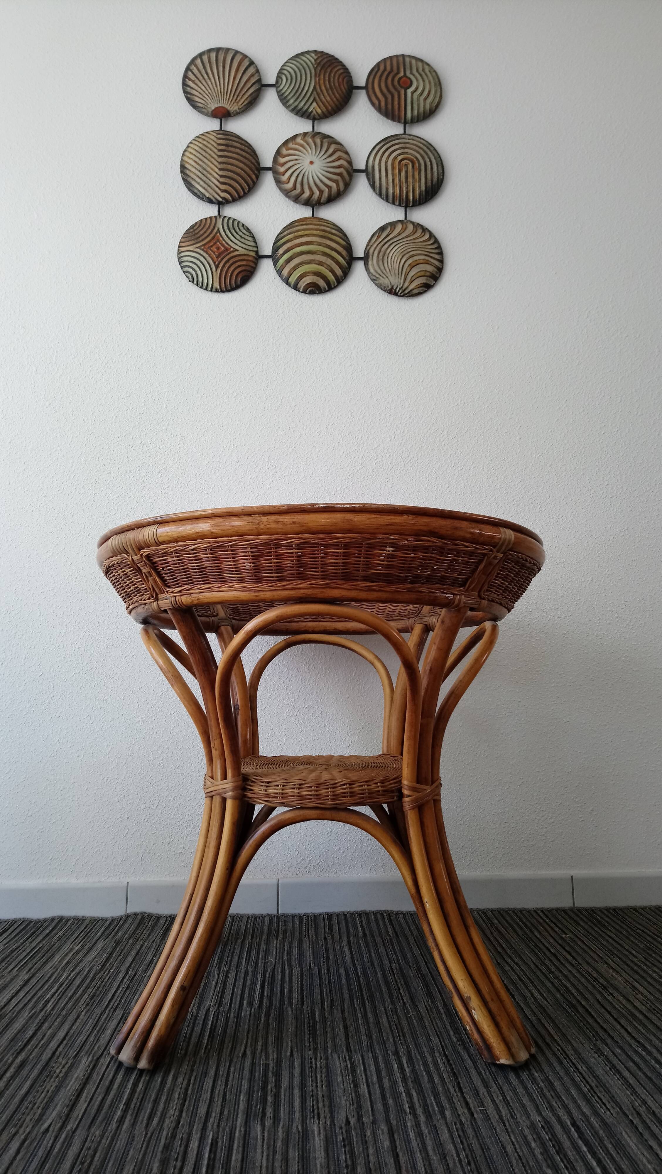 High table in rattan and wicker of the 1970s
