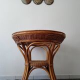 High table in rattan and wicker of the 1970s