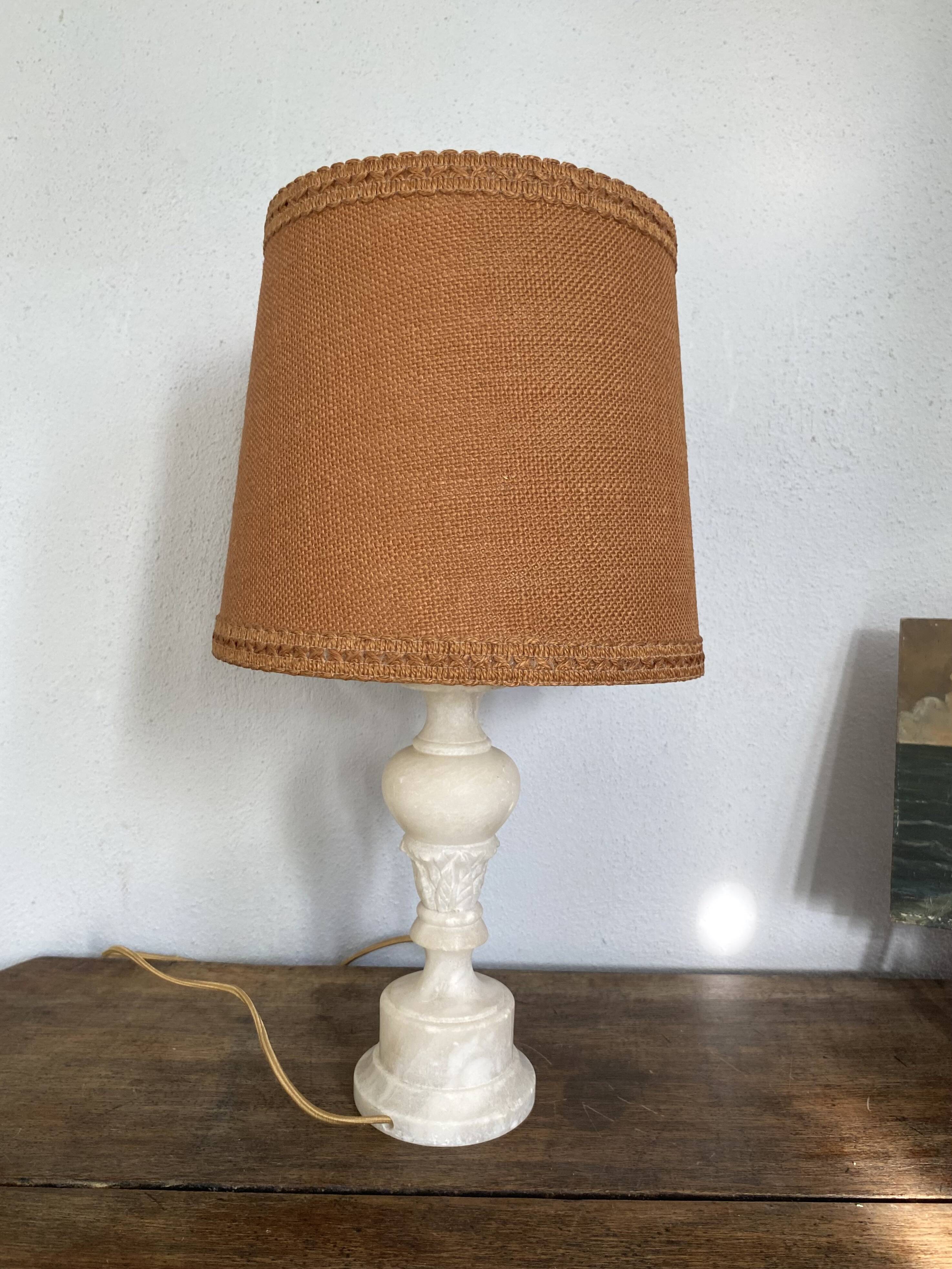 Alabaster lamp, 2m fabric cable, braided jute lampshade