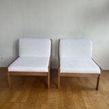 Pair of Baumann white bouclette armchairs
